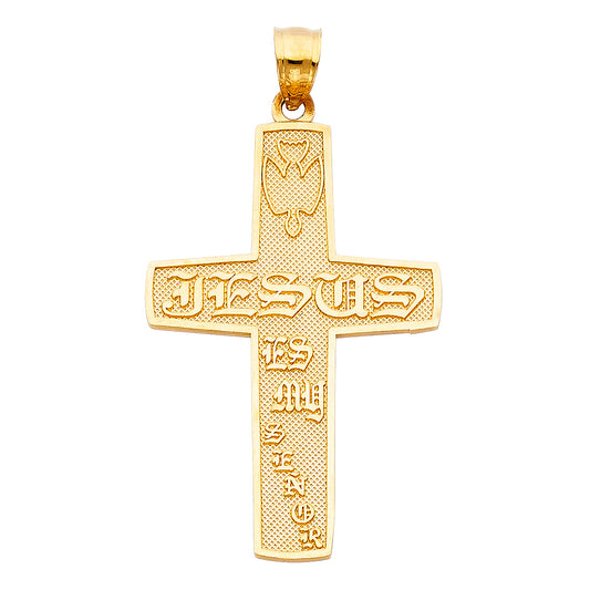 14k Yellow Gold Religious Cross Charm Pendant  (43mm x 29mm)