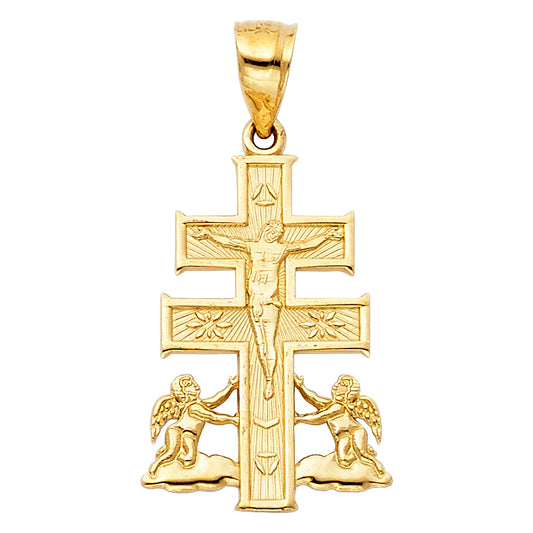 14k Yellow Gold Religious Spanish Caravaca Del La Cruz Cross  Charm Pendant  (28mm x 15mm)
