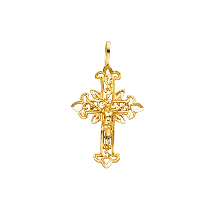 14k Yellow Gold Small/Mini Religious Crucifix Charm Pendant  (25mm x 15mm)