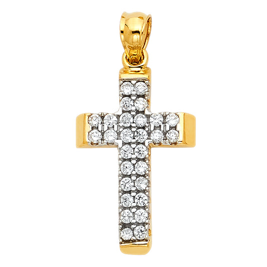 14k Yellow Gold Religious CZ Cross Charm Pendant  (19mm x 13mm)