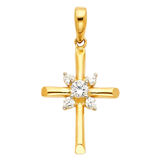 14k Yellow Gold Religious CZ Cross Charm Pendant  (20mm x 15mm)