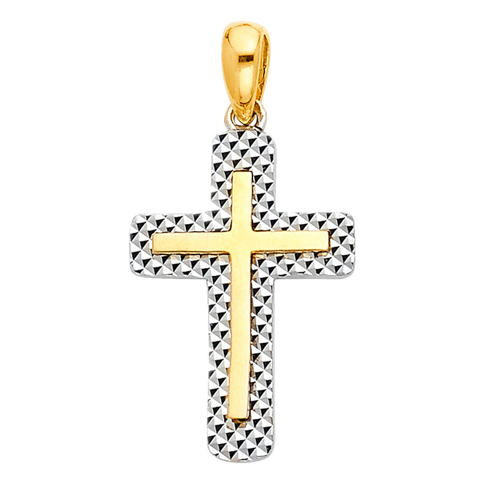 14K Two-tone Gold Religious Cross Charm Pendant  (19mm x 13mm)