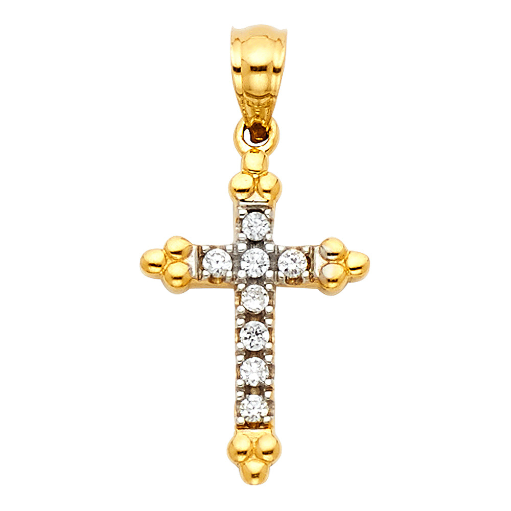 14k Yellow Gold Small/Mini Religious CZ Cross Charm Pendant  (16mm x 11mm)