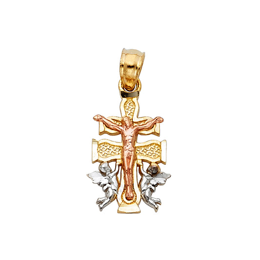14K Tri-color Gold Small/Mini Religious Spanish Caravaca Del La Cruz Cross  Charm Pendant (18mm x 10mm)