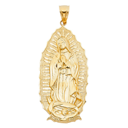 14k Yellow Gold Large Our Lady Of Guadalupe Charm Pendant  (60mm x 30mm)