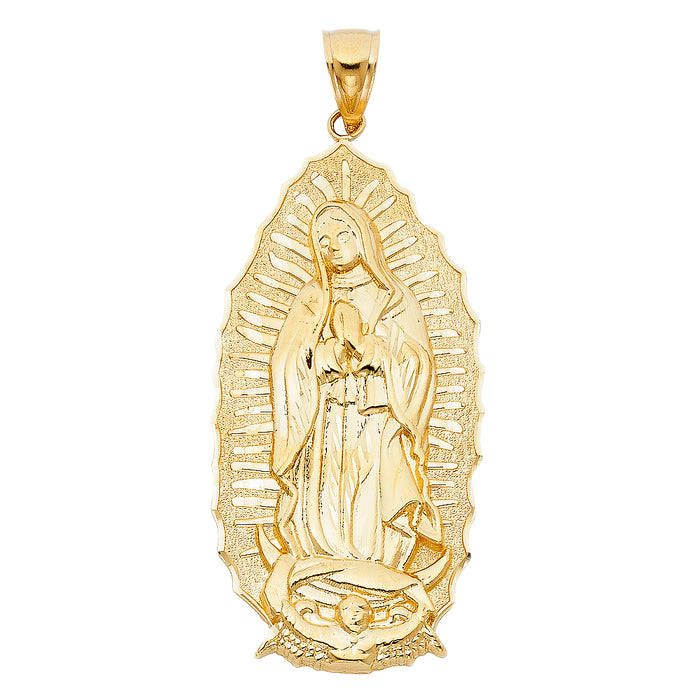 14k Yellow Gold Large Our Lady Of Guadalupe Charm Pendant  (60mm x 30mm)