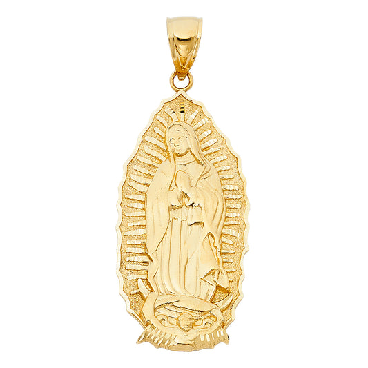14k Yellow Gold Large Our Lady Of Guadalupe Charm Pendant  (48mm x 25mm)