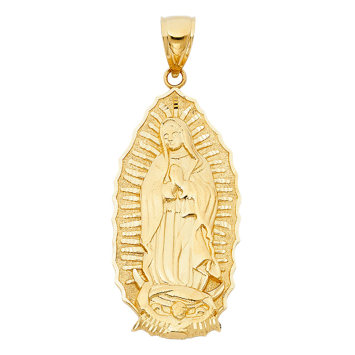 14k Yellow Gold Large Our Lady Of Guadalupe Charm Pendant  (48mm x 25mm)