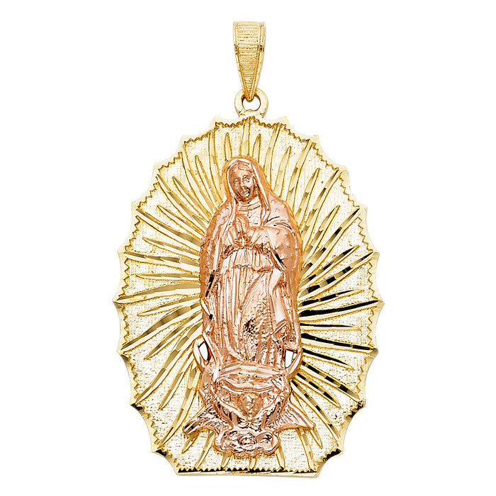 14K Two-tone Gold Large Our Lady Of Guadalupe Charm Pendant  (44mm x 32mm)