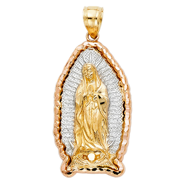 14K Two-tone Gold Our Lady Of Guadalupe Charm Pendant  (22mm x 13mm)