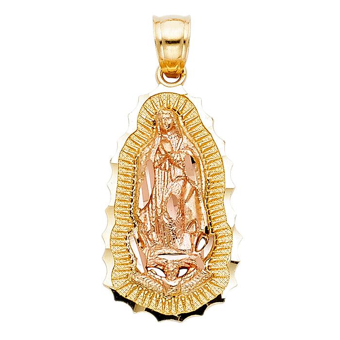 14K Two-tone Gold Our Lady Of Guadalupe Charm Pendant  (24mm x 14mm)