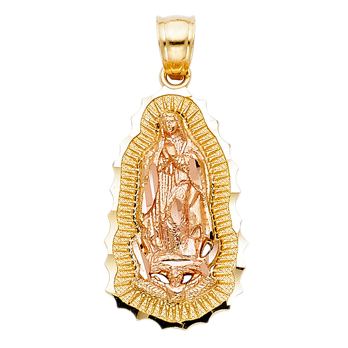 14K Two-tone Gold Small/Mini Our Lady Of Guadalupe Charm Pendant  (16mm x 9mm)