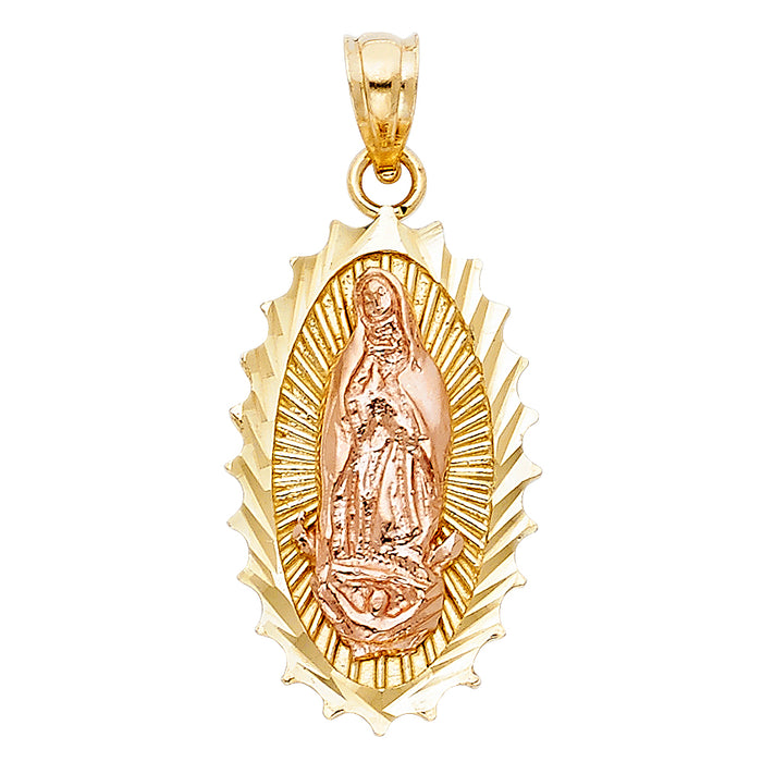 14K Two-tone Gold Our Lady Of Guadalupe Charm Pendant  (25mm x 15mm)