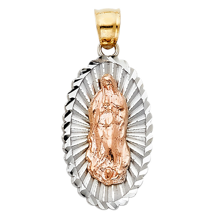 14K Two-tone Gold Our Lady Of Guadalupe Charm Pendant  (23mm x 13mm)