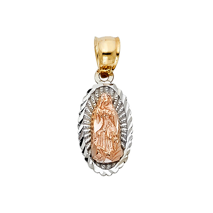 14K Two-tone Gold Our Lady Of Guadalupe Charm Pendant  (20mm x 11mm)