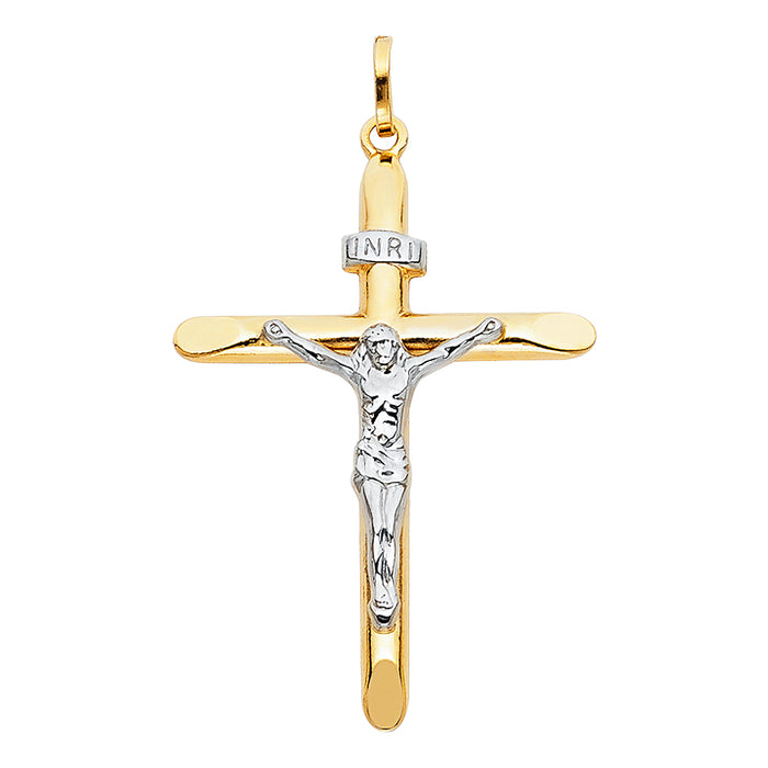 14K Two-tone Gold Religious Laminated Crucifix (30 X 50mm)