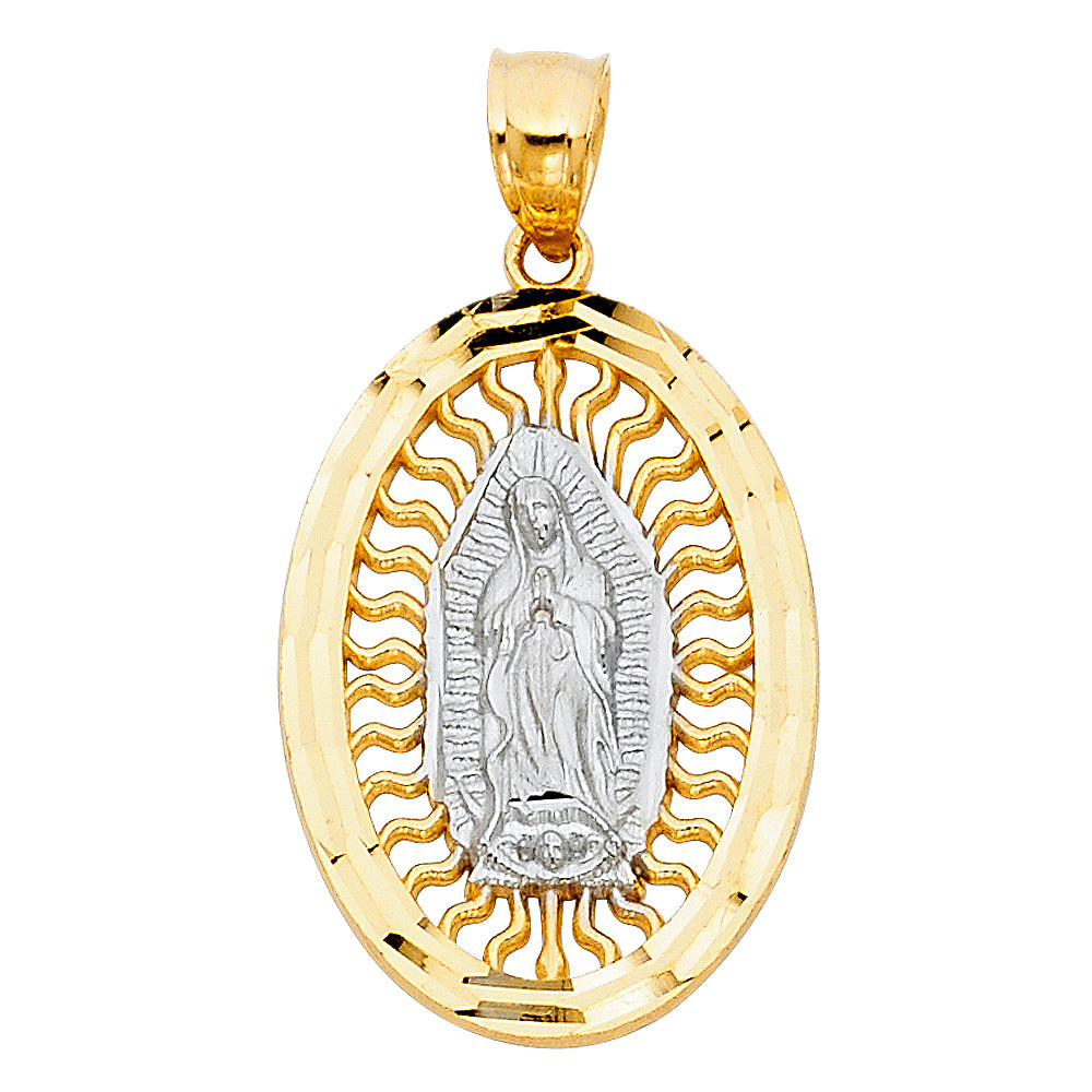14K Two-tone Gold Our Lady Of Guadalupe Charm Pendant  (25mm x 18mm)