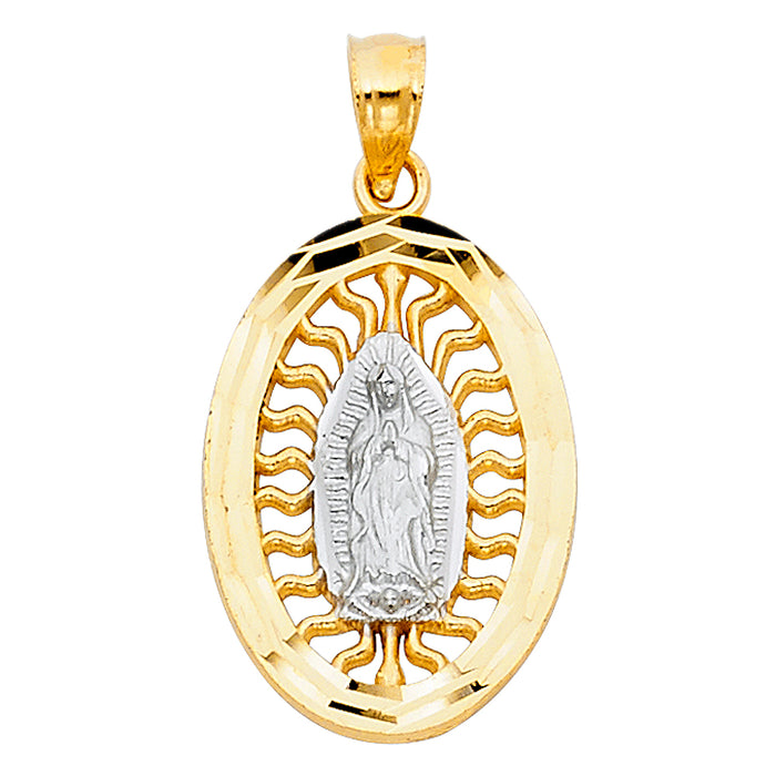 14K Two-tone Gold Small/Mini Our Lady Of Guadalupe Charm Pendant  (20mm x 14mm)