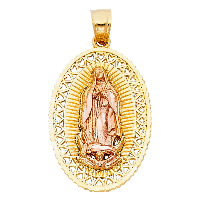 14K Two-tone Gold Our Lady Of Guadalupe Charm Pendant  (27mm x 19mm)