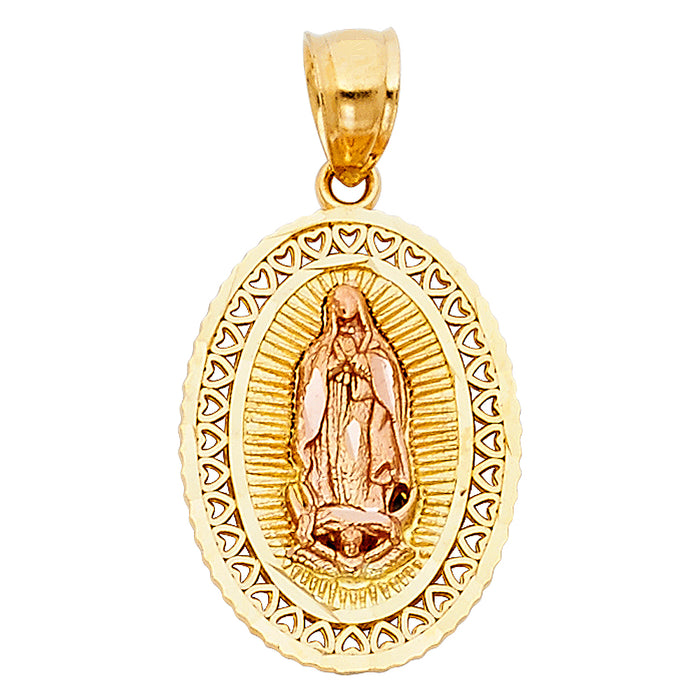 14K Two-tone Gold Our Lady Of Guadalupe Charm Pendant  (20mm x 20mm)