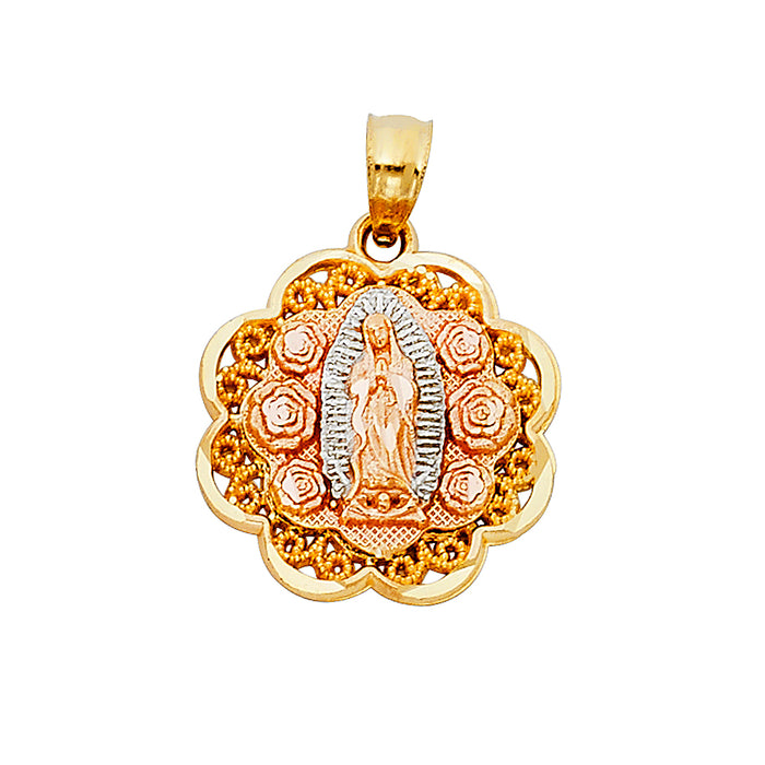 14K Tri-Color Gold Our Lady Of Guadalupe Charm Pendant  (20mm x 15mm)