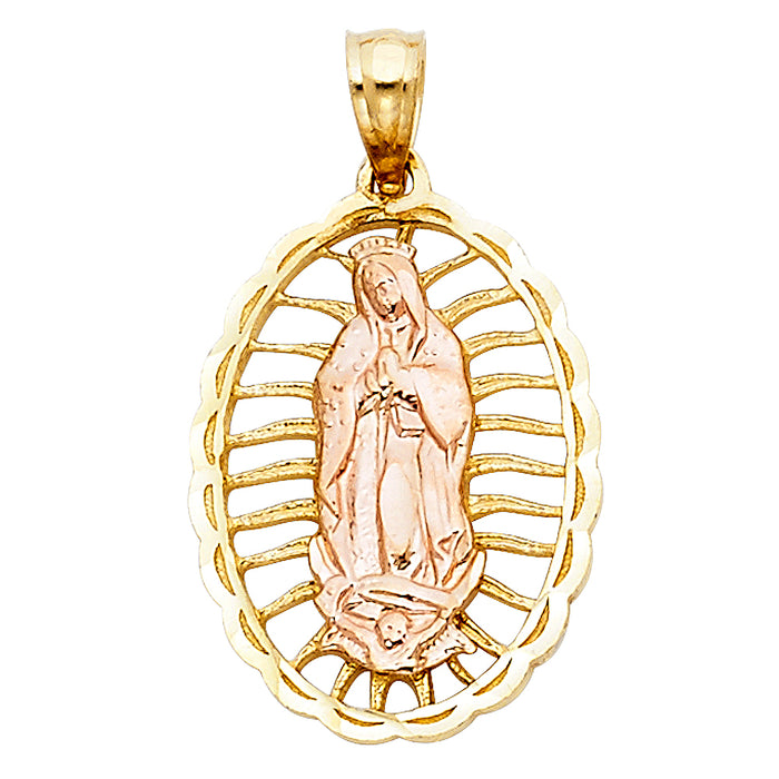 14K Two-tone Gold Our Lady Of Guadalupe Charm Pendant  (20mm x 15mm)