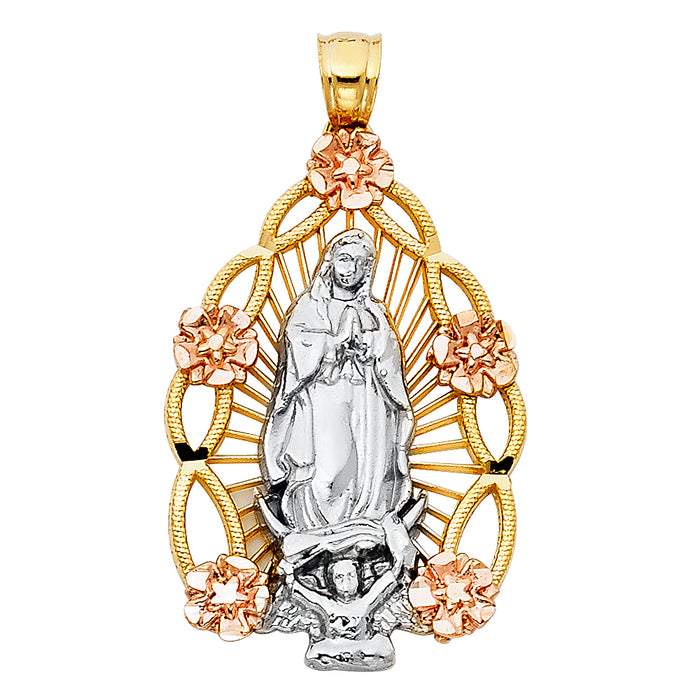 14K Tri-Color Gold Our Lady Of Guadalupe Charm Pendant  (32mm x 21mm)