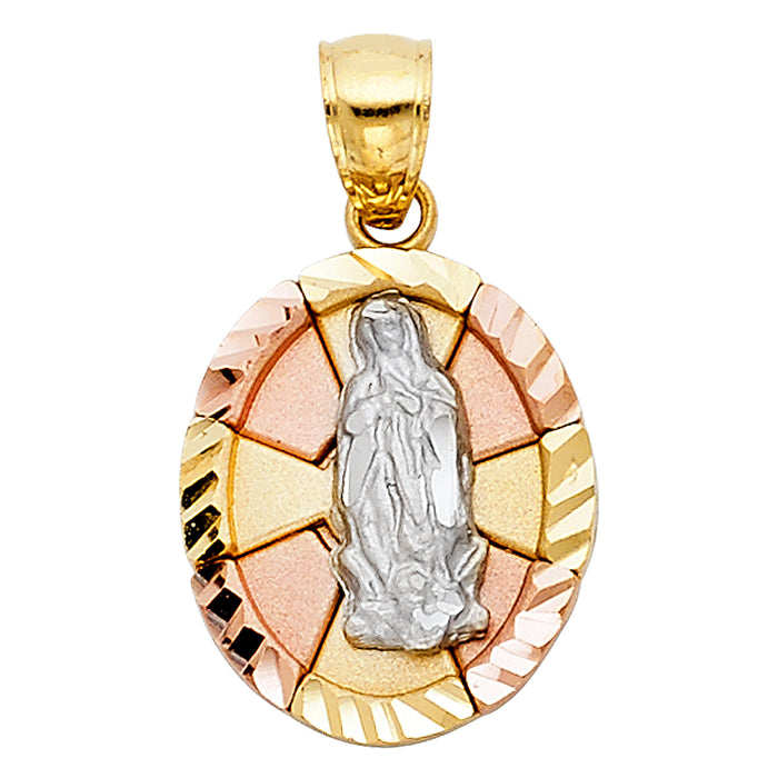 14K Tri-Color Gold Our Lady Of Guadalupe Charm Pendant  (17mm x 14mm)