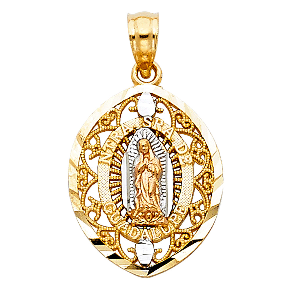 14K Tri-Color Gold Our Lady Of Guadalupe Charm Pendant  (18mm x 14mm)