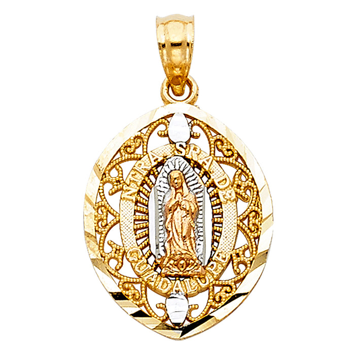 14K Tri-Color Gold Our Lady Of Guadalupe Charm Pendant  (18mm x 14mm)