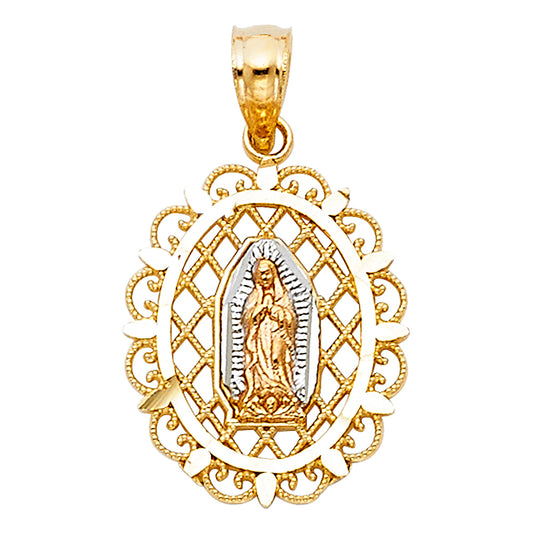 14K Tri-Color Gold Small/Mini Our Lady Of Guadalupe Charm Pendant  (17mm x 14mm)