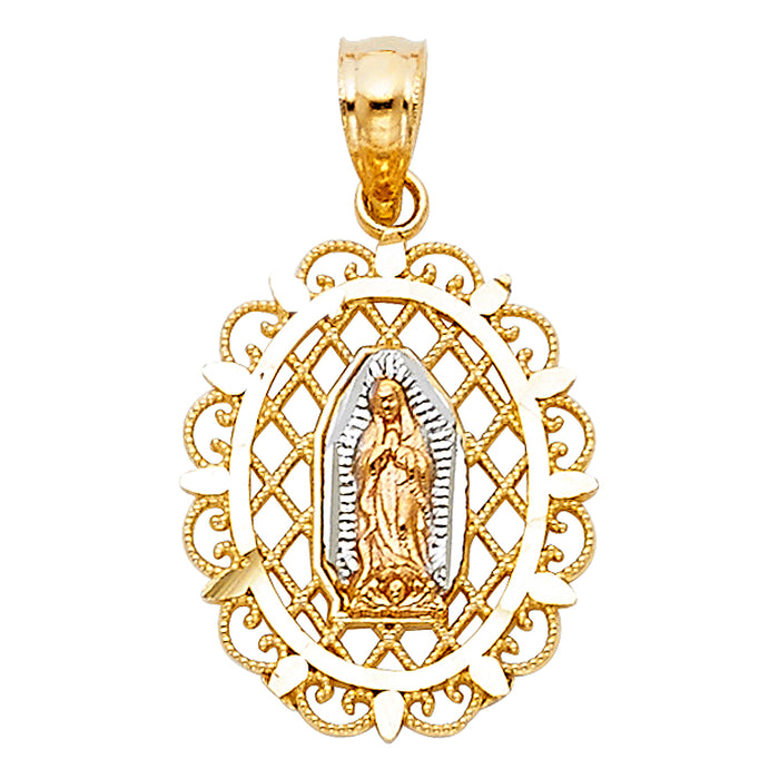 14K Tri-Color Gold Small/Mini Our Lady Of Guadalupe Charm Pendant  (17mm x 14mm)