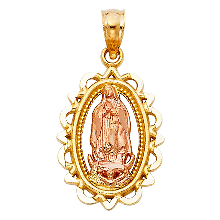 14K Tri-Color Gold Our Lady Of Guadalupe Charm Pendant  (17mm x 13mm)