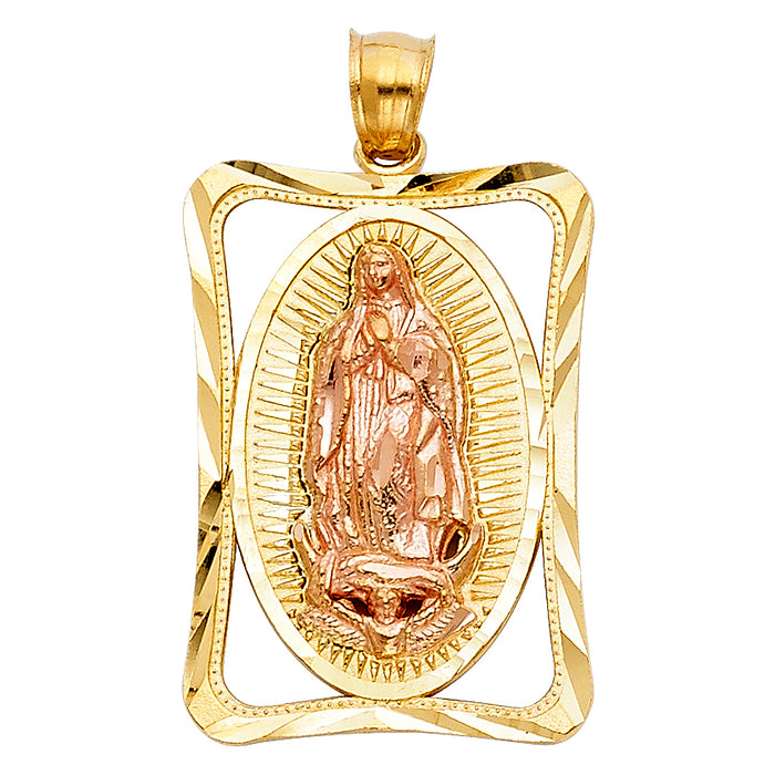 14K Two-tone Gold Our Lady Of Guadalupe Charm Pendant  (27mm x 19mm)