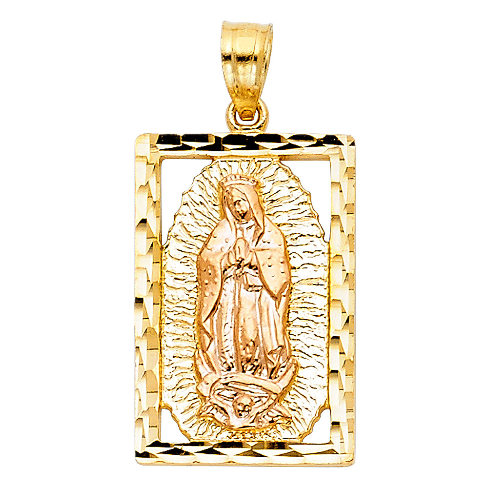 14K Two-tone Gold Our Lady Of Guadalupe Charm Pendant  (21mm x 14mm)