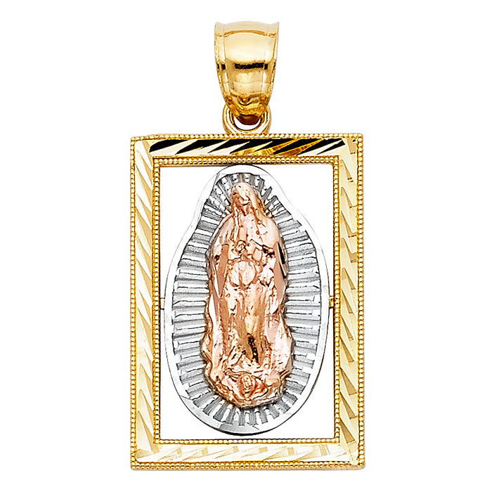 14K Tri-Color Gold Our Lady Of Guadalupe Charm Pendant  (25mm x 17mm)