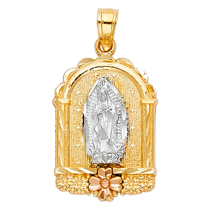 14K Tri-Color Gold Our Lady Of Guadalupe Charm Pendant  (20mm x 14mm)
