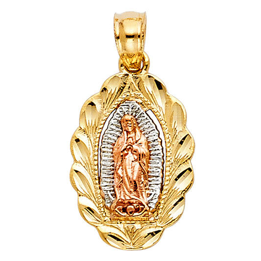 14K Tri-Color Gold Small/Mini Our Lady Of Guadalupe Charm Pendant  (22mm x 12mm)