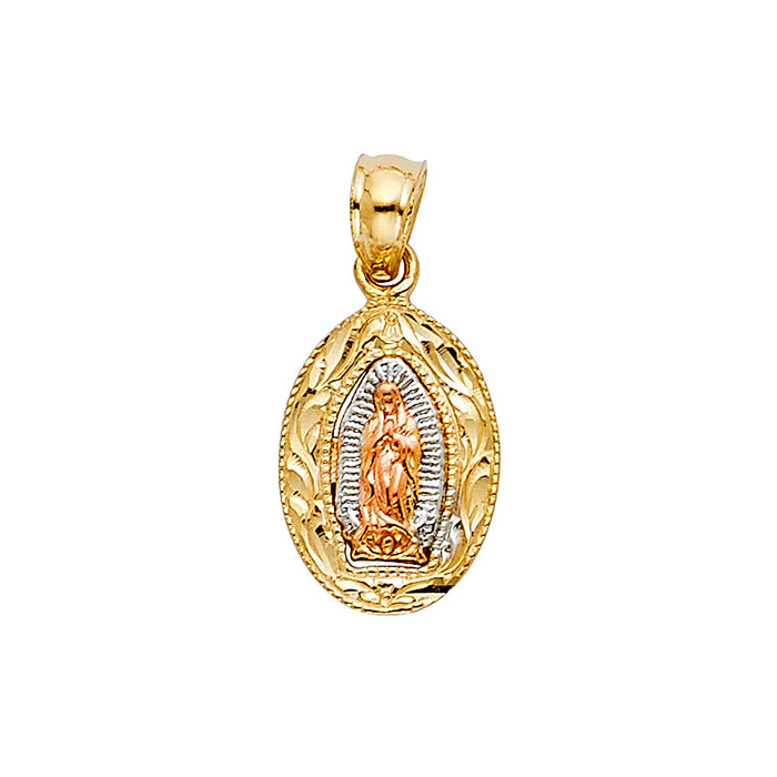 14K Tri-Color Gold Small/Mini Our Lady Of Guadalupe Charm Pendant  (20mm x 10mm)
