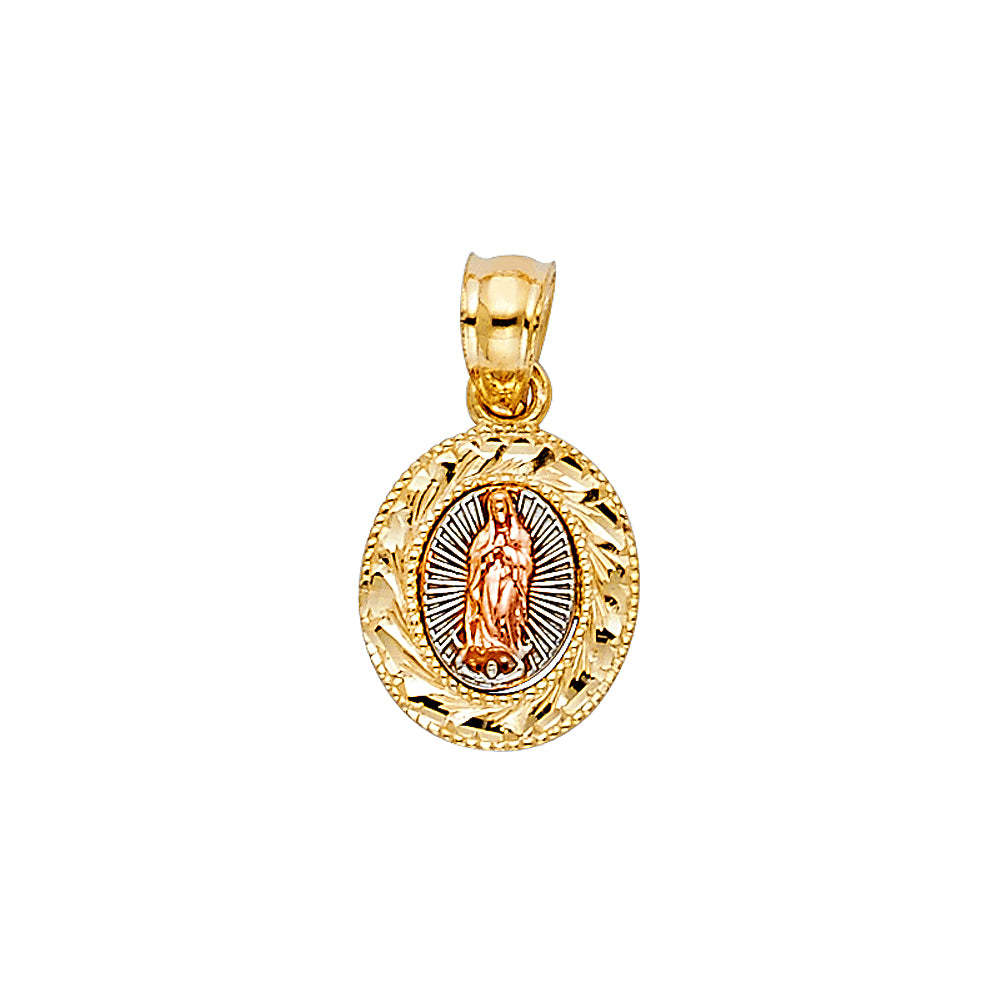 14K Tri-Color Gold Small/Mini Our Lady Of Guadalupe Charm Pendant  (15mm x 10mm)
