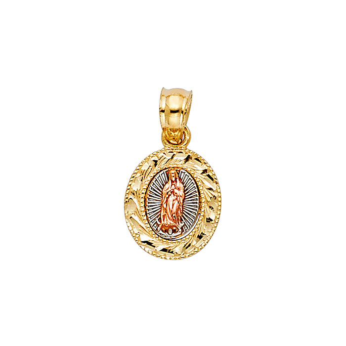 14K Tri-Color Gold Small/Mini Our Lady Of Guadalupe Charm Pendant  (15mm x 10mm)