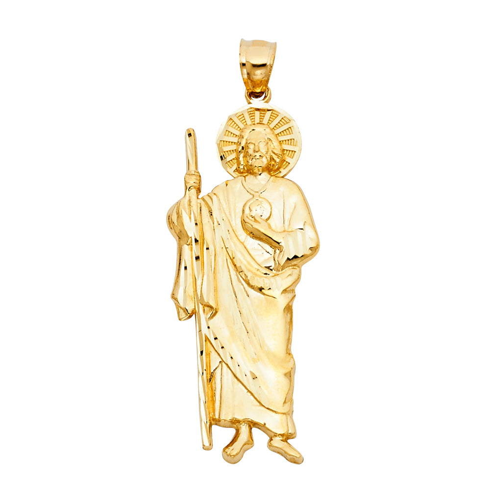 14k Yellow Gold Religious Saint Jude Thaddeus Charm Pendant  (55mm x 20mm)
