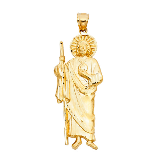 14k Yellow Gold Religious Saint Jude Thaddeus Charm Pendant  (55mm x 20mm)