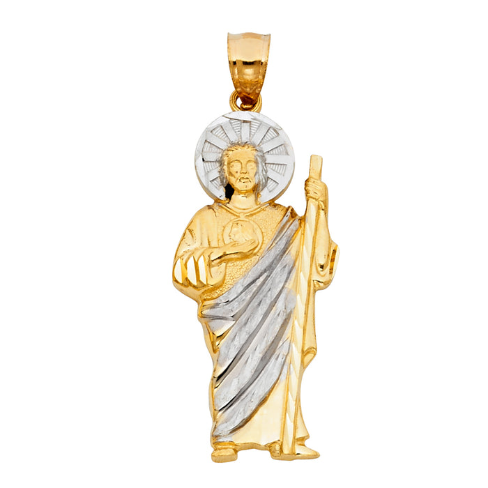 14K Two-tone Gold Religious Saint Jude Thaddeus Charm Pendant  (45mm x 20mm)