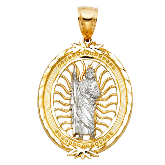 14K Two-tone Gold Large CZ Saint Jude Thaddeus Charm Pendant  (45mm x 30mm)