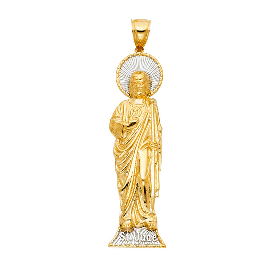 14K Two-tone Gold Large CZ Saint Jude Thaddeus Charm Pendant  (60mm x 15mm)