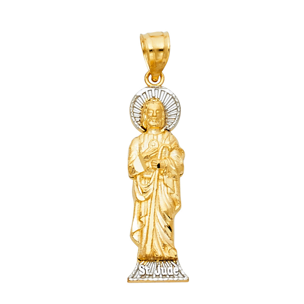14K Two-tone Gold with White CZ Accented Saint Jude Thaddeus Charm Pendant  (35mm x 8mm)