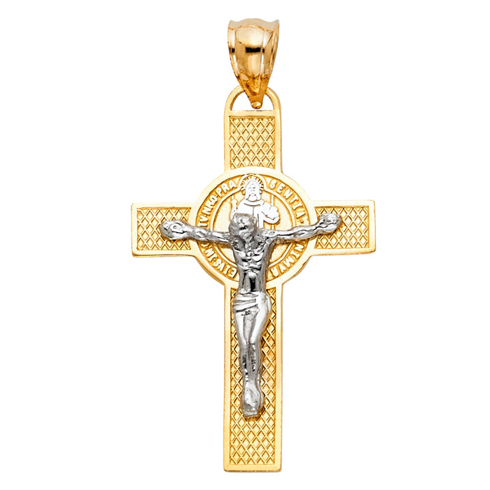 14K Two-tone Gold Religious San Benito Crucifix Cross (40mm x 20mm)