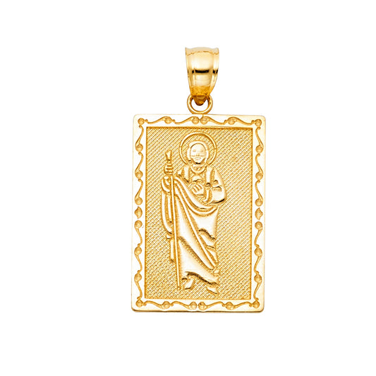 14K Two-tone Gold with White CZ Accented Saint Jude Thaddeus Charm Pendant  (30mm x 15mm)