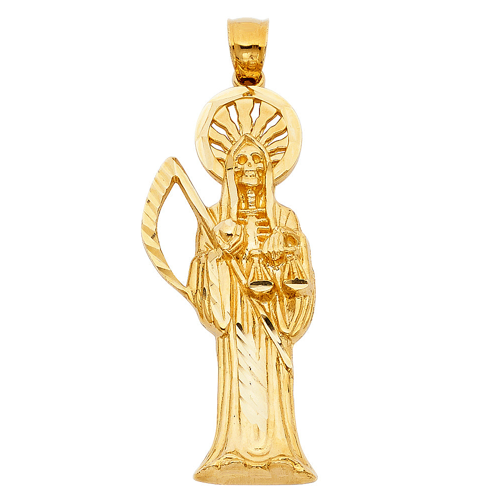 14k Yellow Gold Santa Muerte Charm Pendant  (45mm x 20mm)